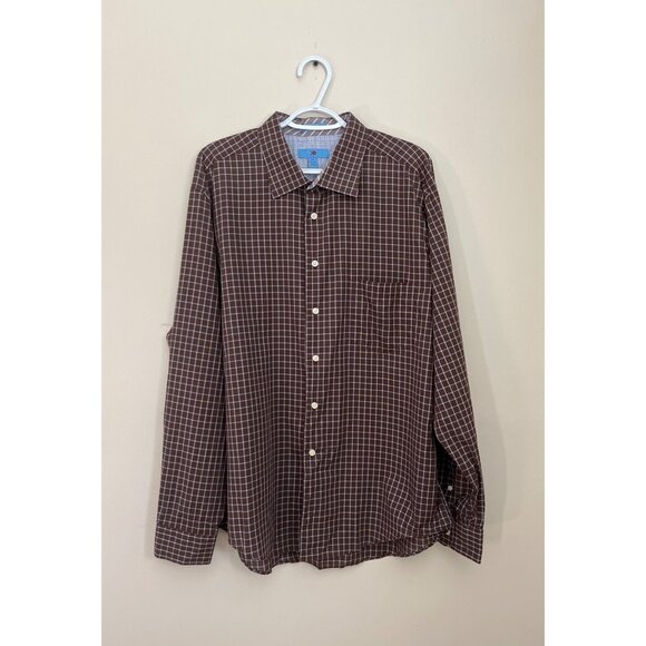 3 For $10 Egara Mens XXLarge Brown Checked Long Sleeve Button Up Collared Shirt - Picture 1 of 5